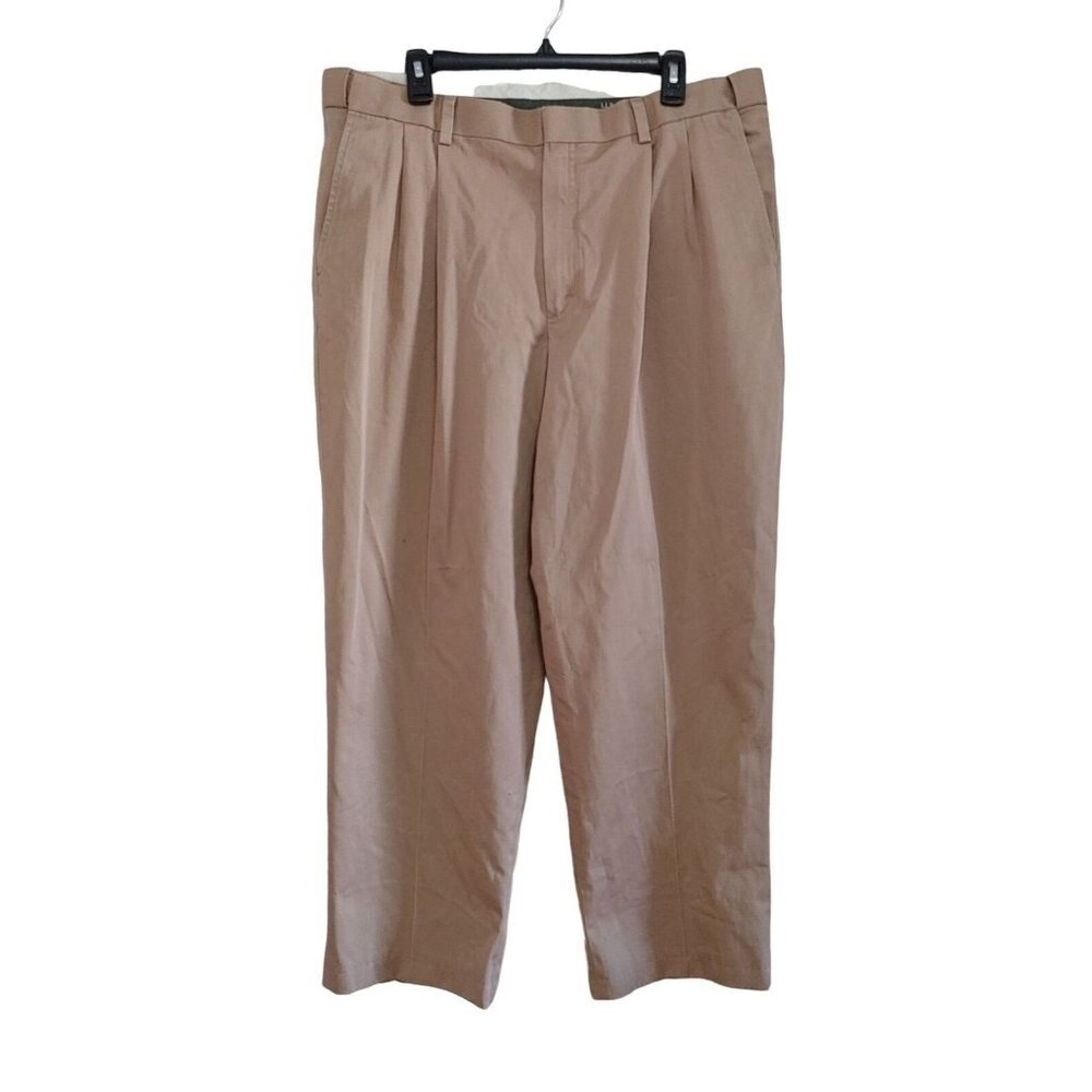 L.L Bean Men's Size 38 Beige Chino  Pants Slacks Trousers Pleated Front